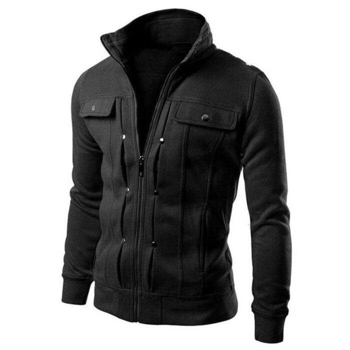 1 Pc Men's Fleece Plain Jacket- Mexican Style- Black - Image 2