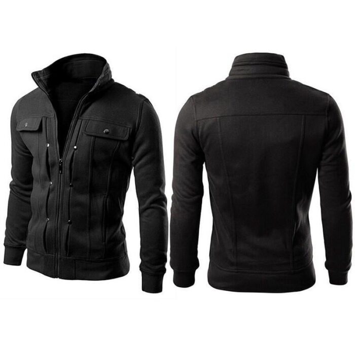 1 Pc Men's Fleece Plain Jacket- Mexican Style- Black - Image 4